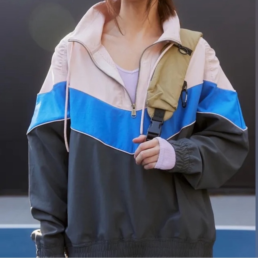 Free People Women's Blue Walk The Line Colorblock Pullover